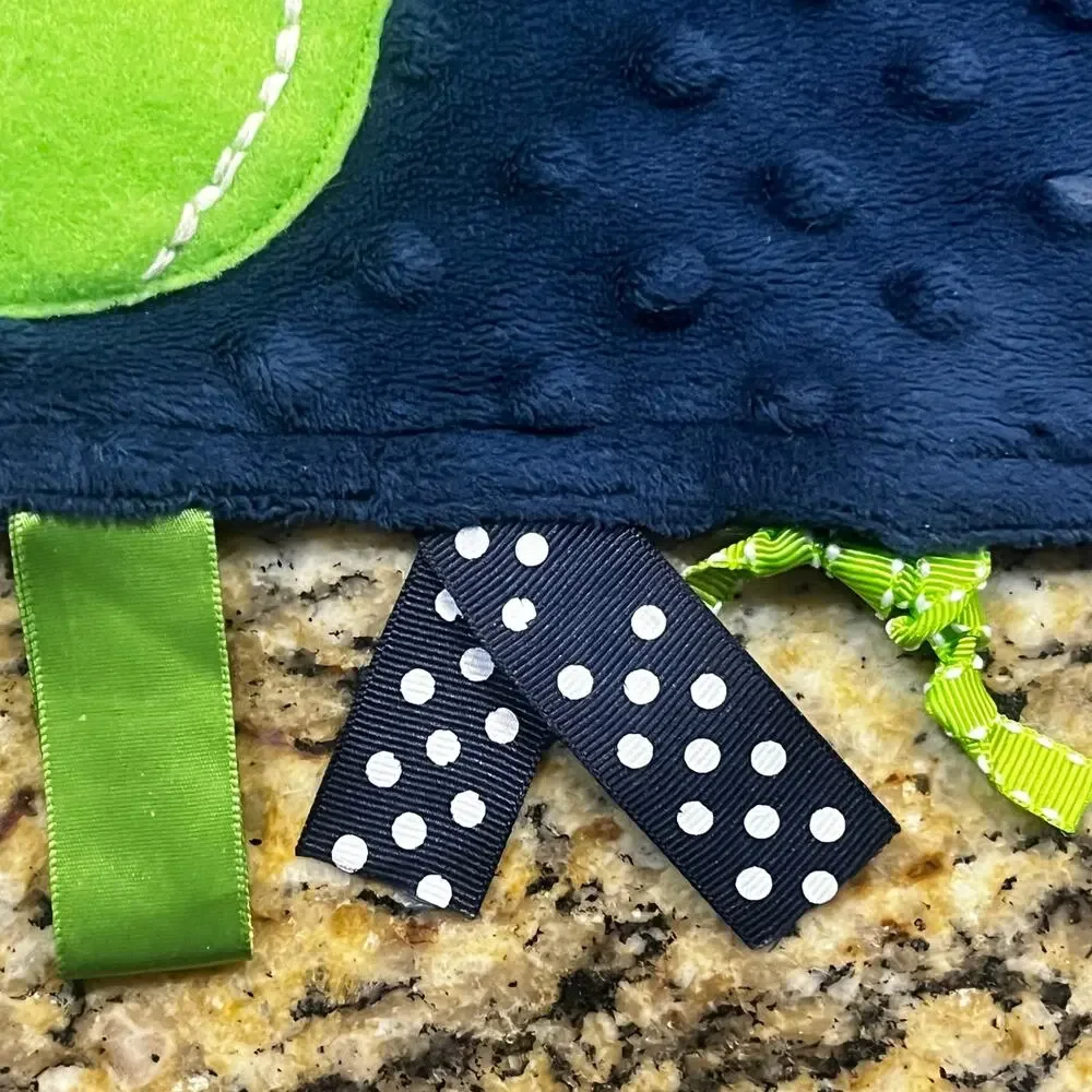 Blue Tennis Sensory Security Blanket Lovey‎ Navy Minky Ribbon Tabs Baby